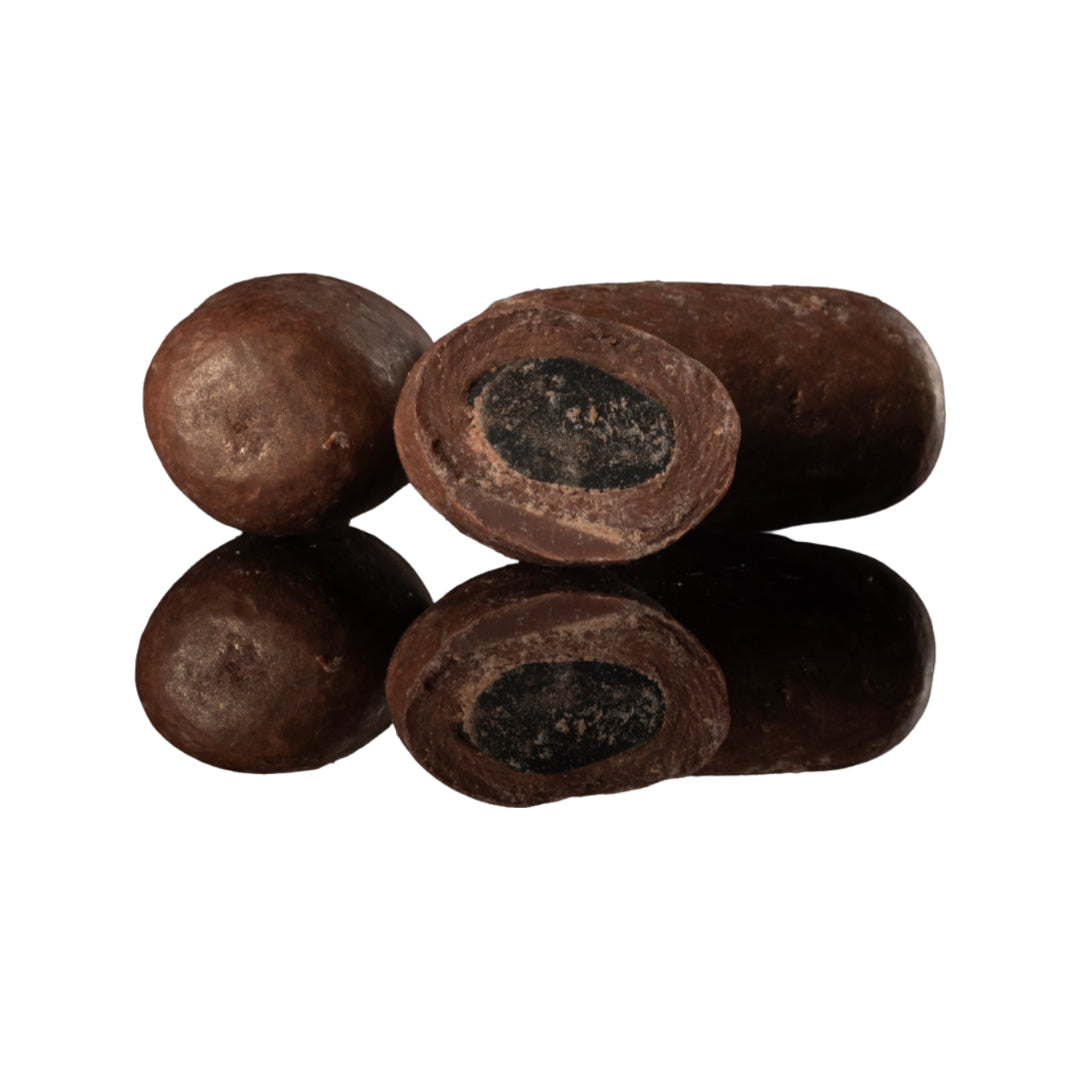 Licorice coated in Dark Chocolate
