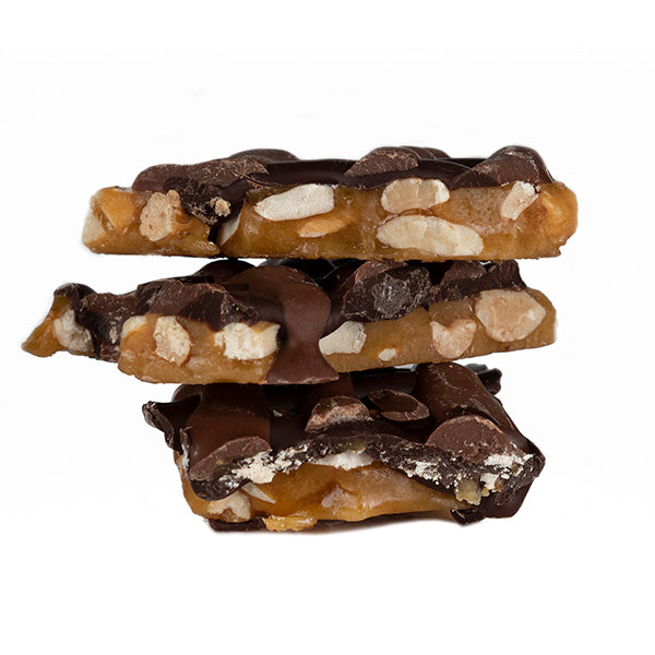Peanut brittle with chocolate drizzle