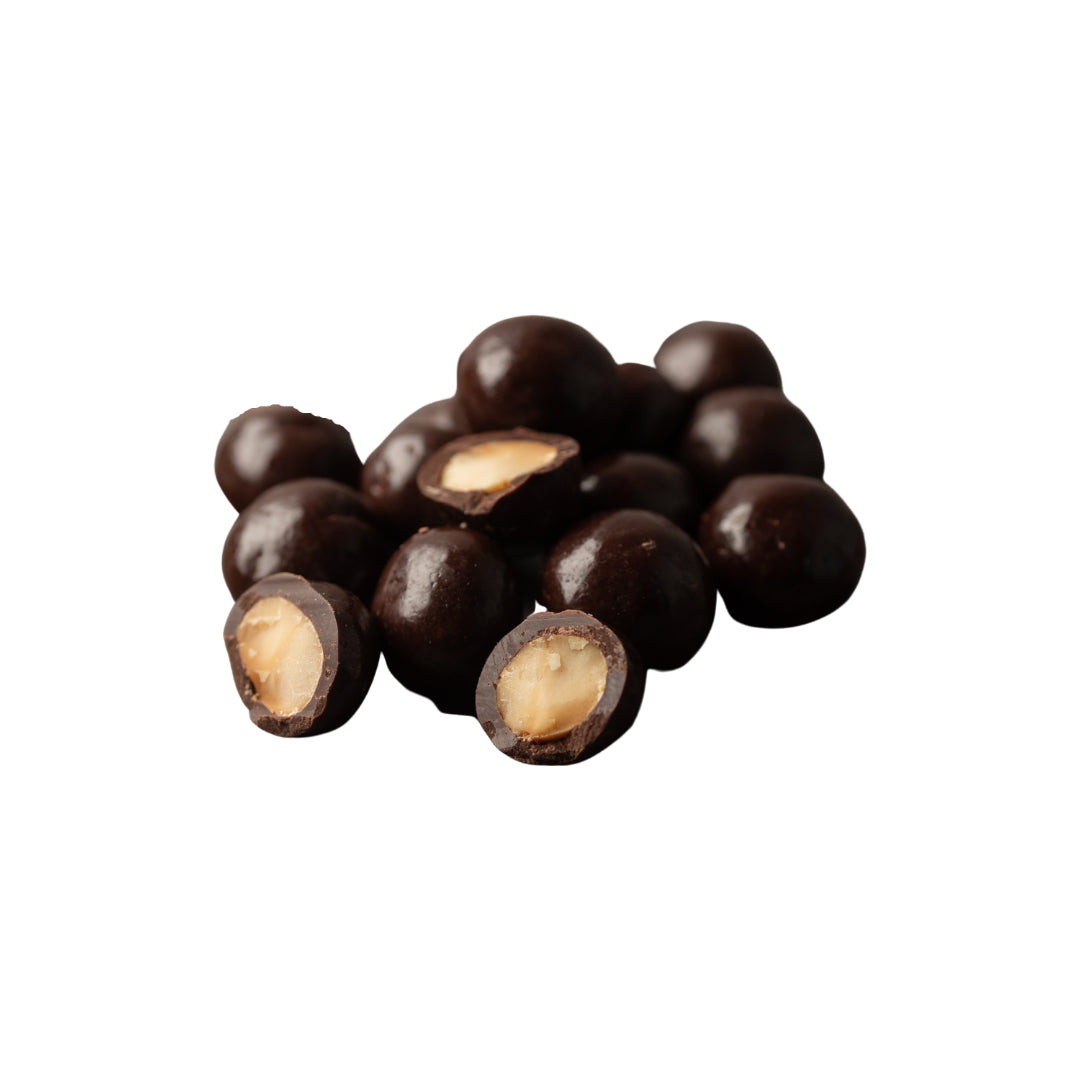 Honey-roasted Macadamias coated in Dark Chocolate
